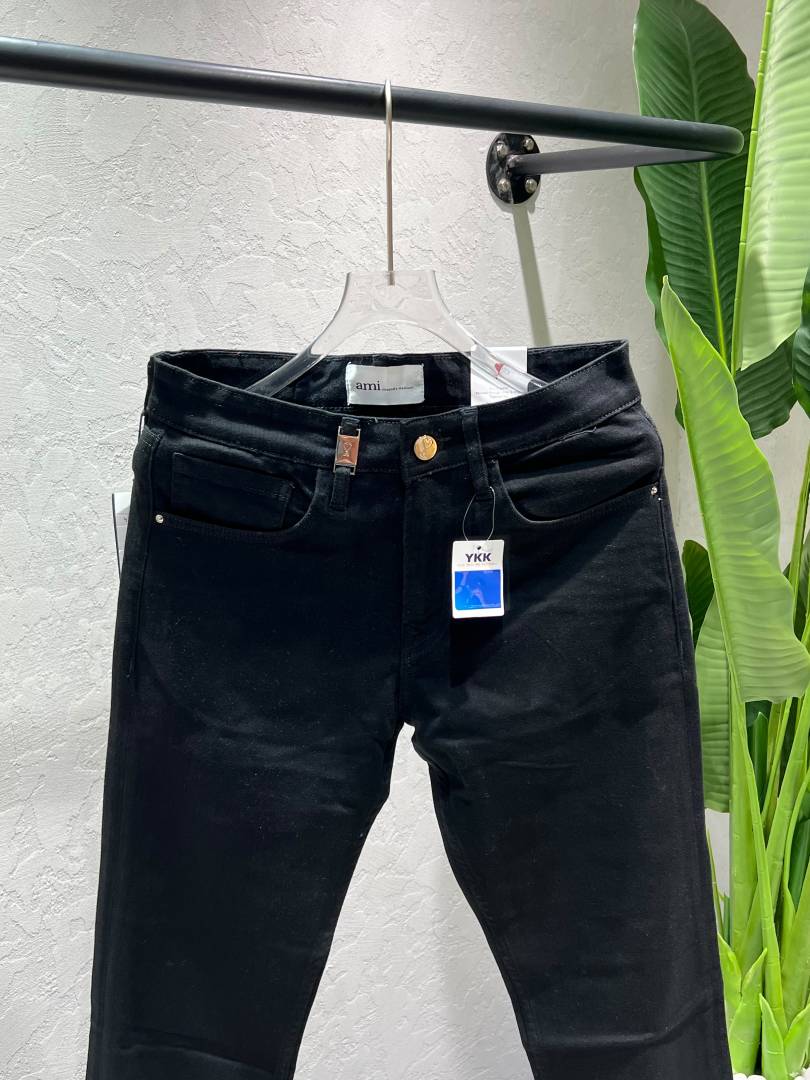Ami Black Straight Fit Premium Imported Fabric Denim with Back pocket Metal Logo Design 4588