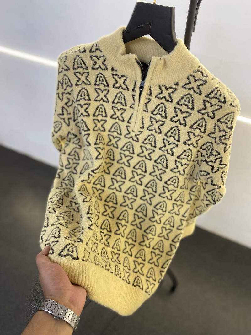 Arrwa%! exchage knitting swead blend soft yarn half zip sweatshirt beige sale