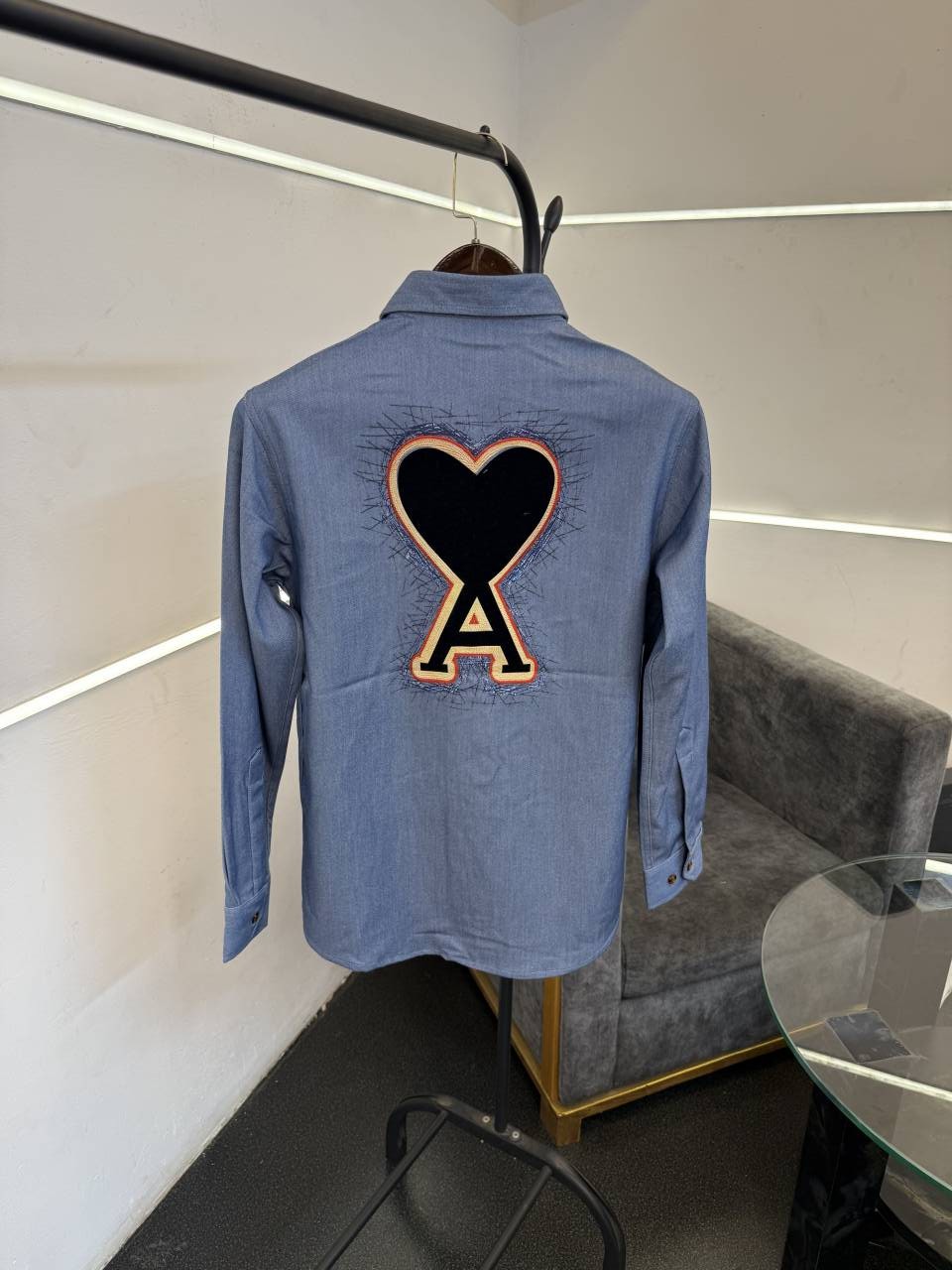 Ami light blue denim style imported shirt with front and back pattern