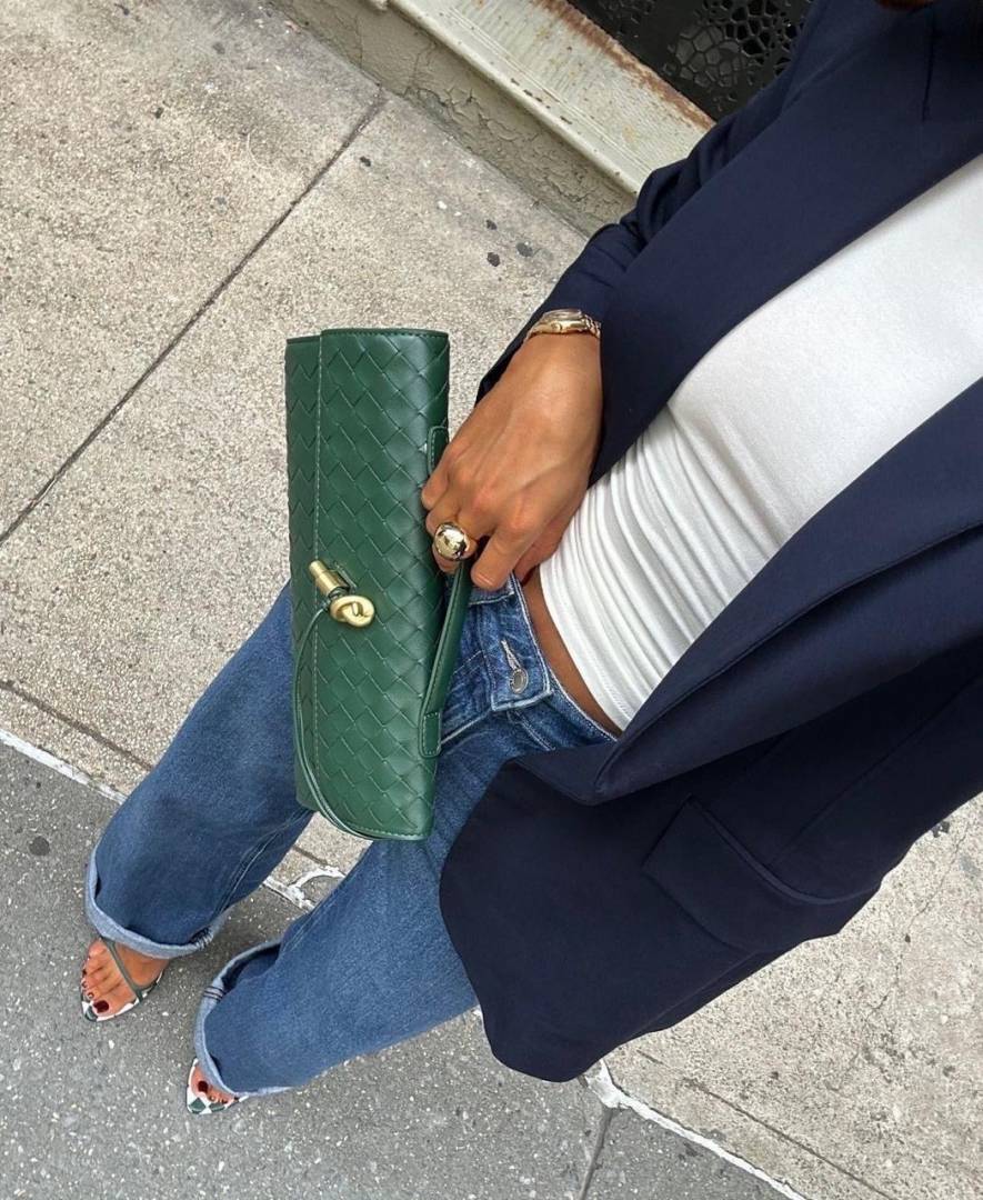 Bottega Veneta Green Andiamo Long Clutch Bag With Original Box Dust Cover & LongSlingBelt