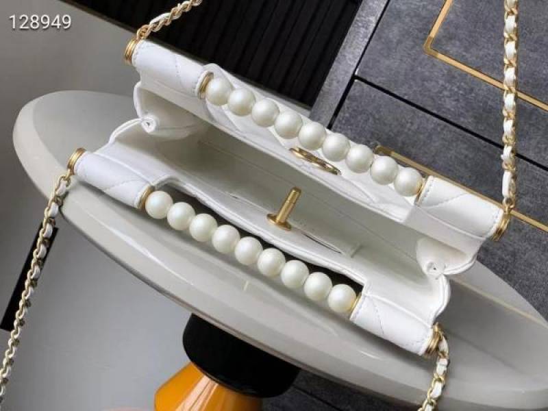 Channel Pearl Classic Flap Shoulder Bag With OG Box & Dust Bag (White - 1161)