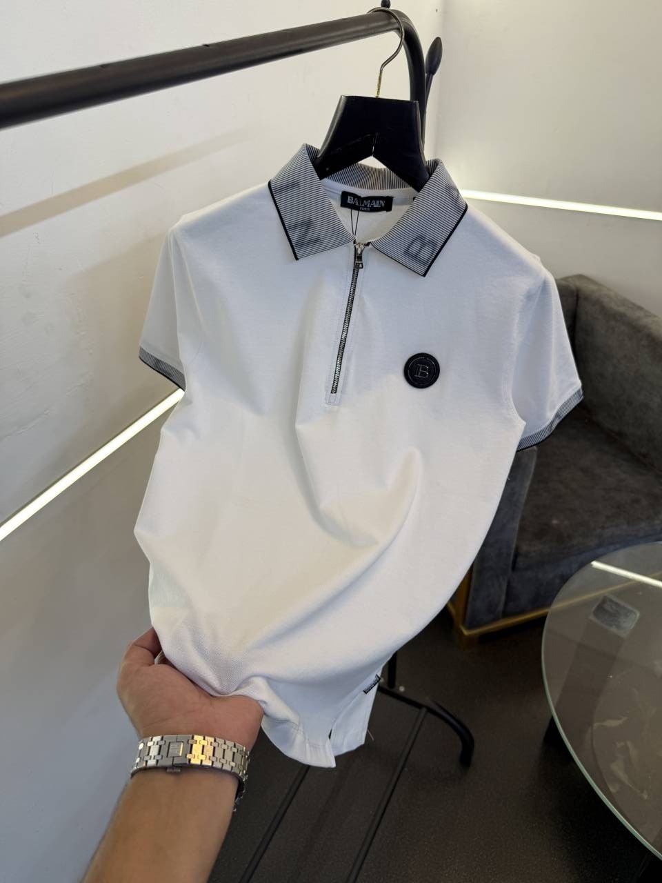 Balman 3d collar and sleevs imported polo tshirt with steel logo white sale