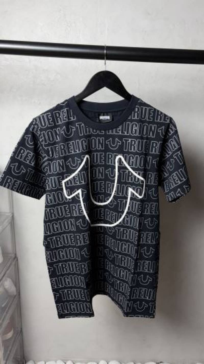 True Religion All-Over Logo Horseshoe T-Shirt  Black 1117