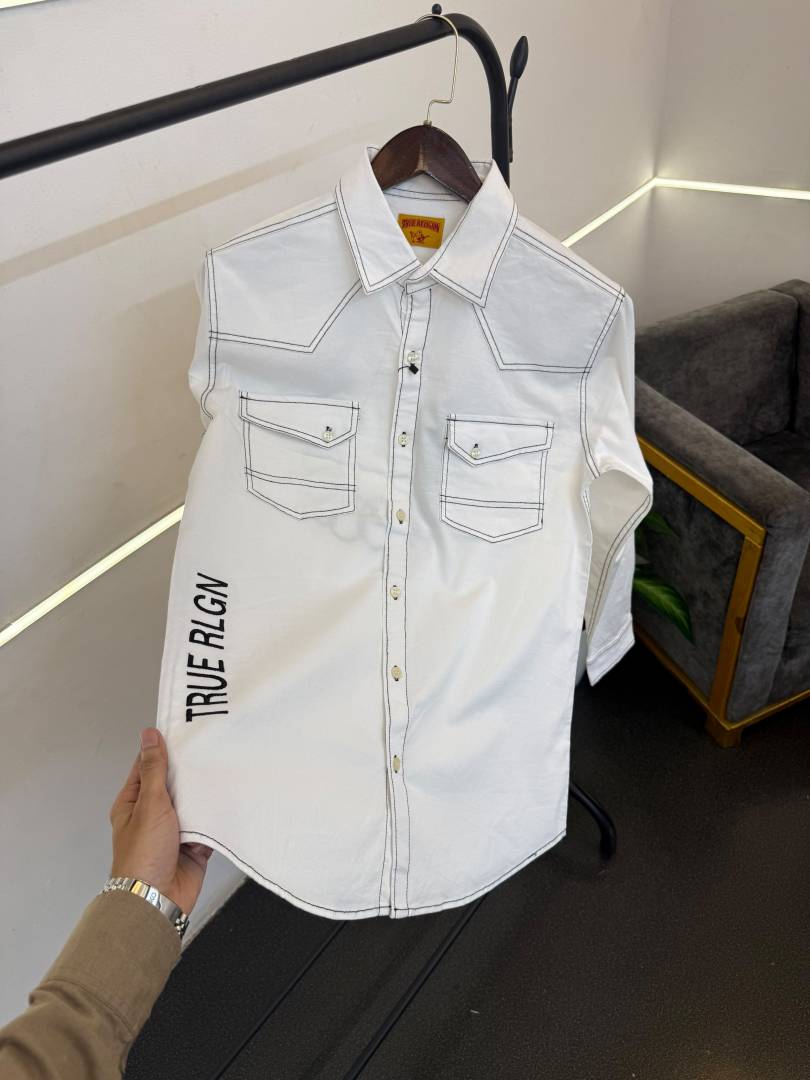 True religion white imported cargo double pocket shirt