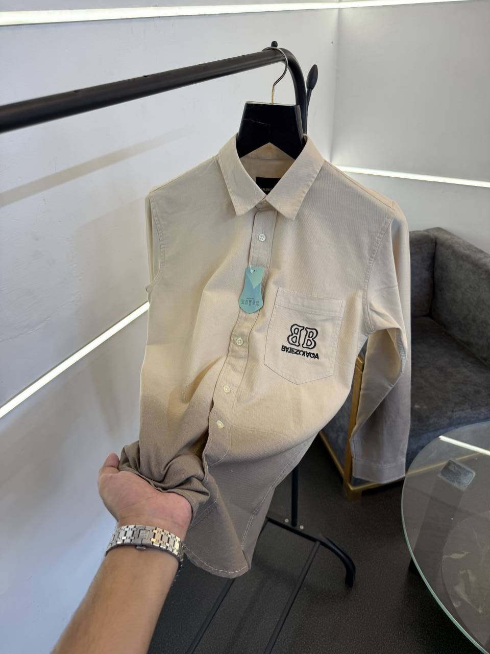 Balenciaga 02 brown double shaded imported shirt with pocket embroidery logo