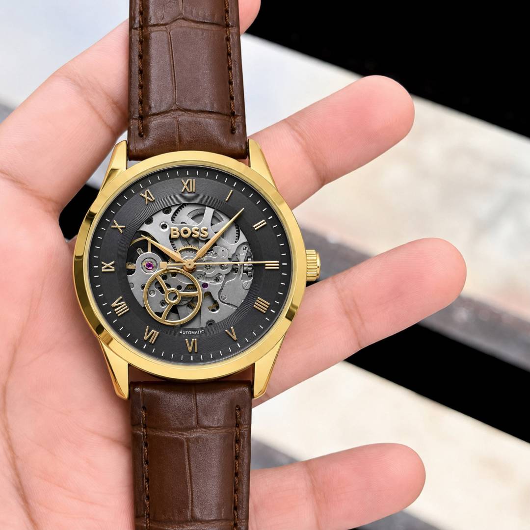 BOSS Principle Skeleton Mens Automatic Brown gold