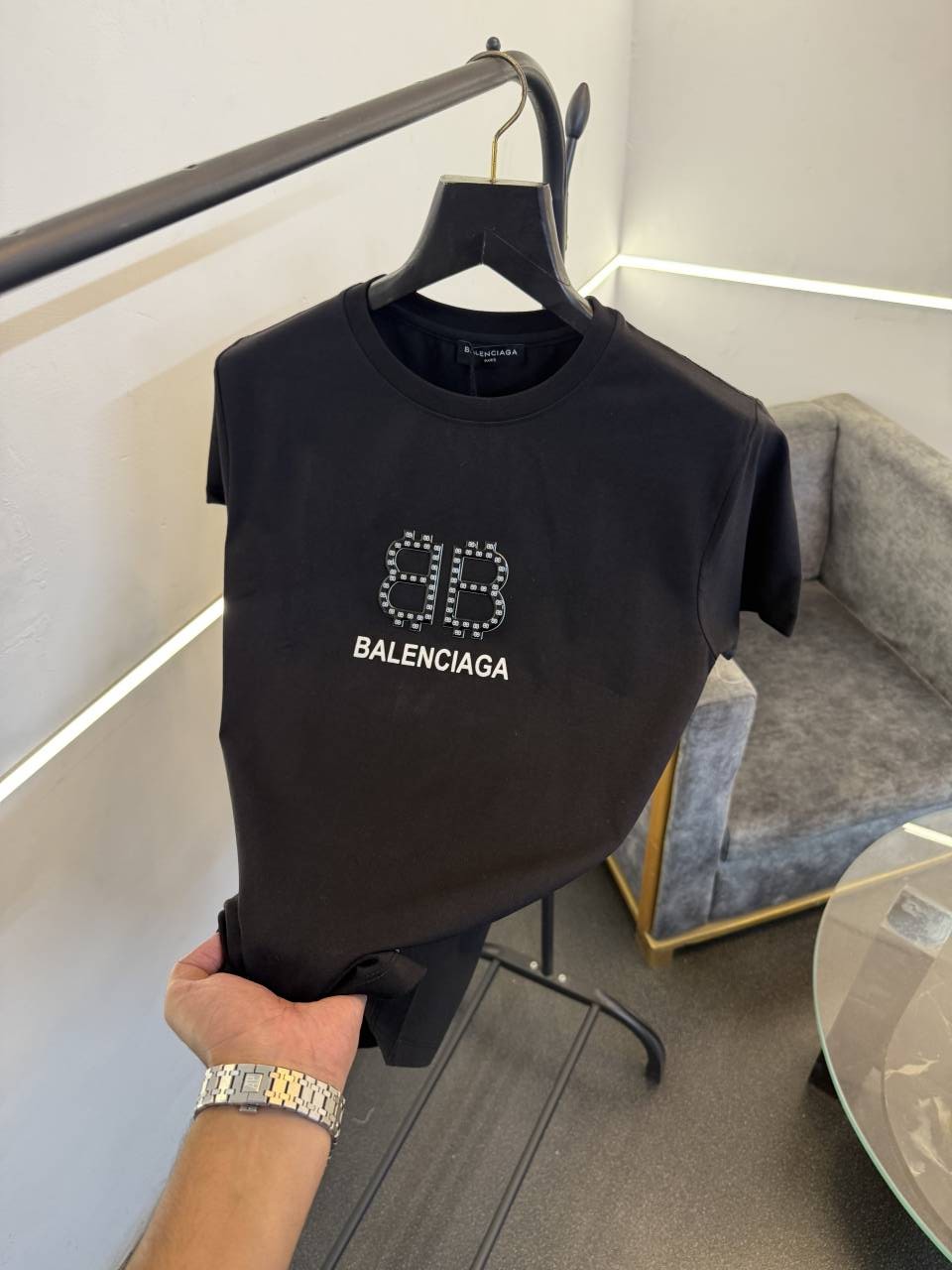 Balenciag a black front and back print turkish imported round neck tshirt sale