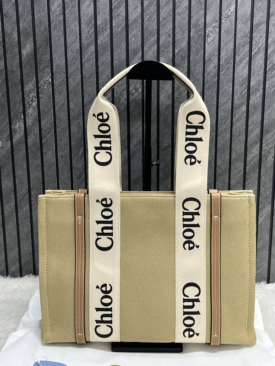 Chloe Pink Medium Canvas Woody Tote With Dust Cover