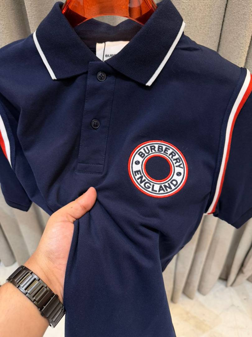 Burbery Chest Logo Polo T-shirt Black