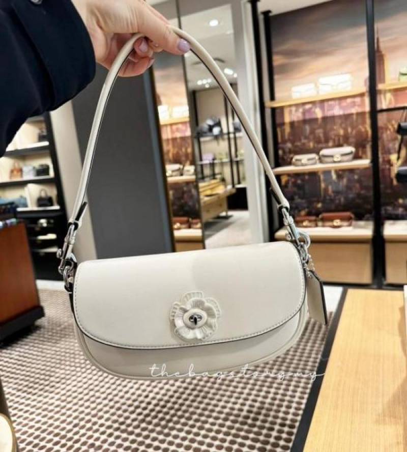 Coaach Emmy Saddle Premium Crossbody Shoulder Bag With OG Double Box & Dust Bag (White Flower - 1006)