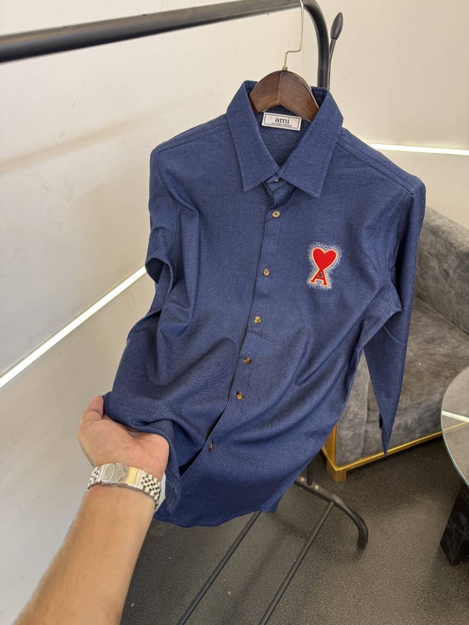 Ami blue denim style imported shirt with front and back pattern