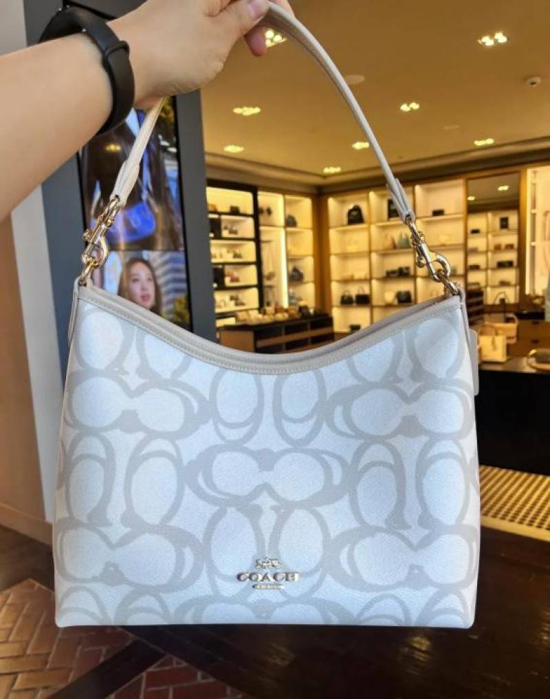 Coaach Laurel Premium Leather Shoulder Bag With OG Box & Dust Bag & Charm (Beige - 1206)