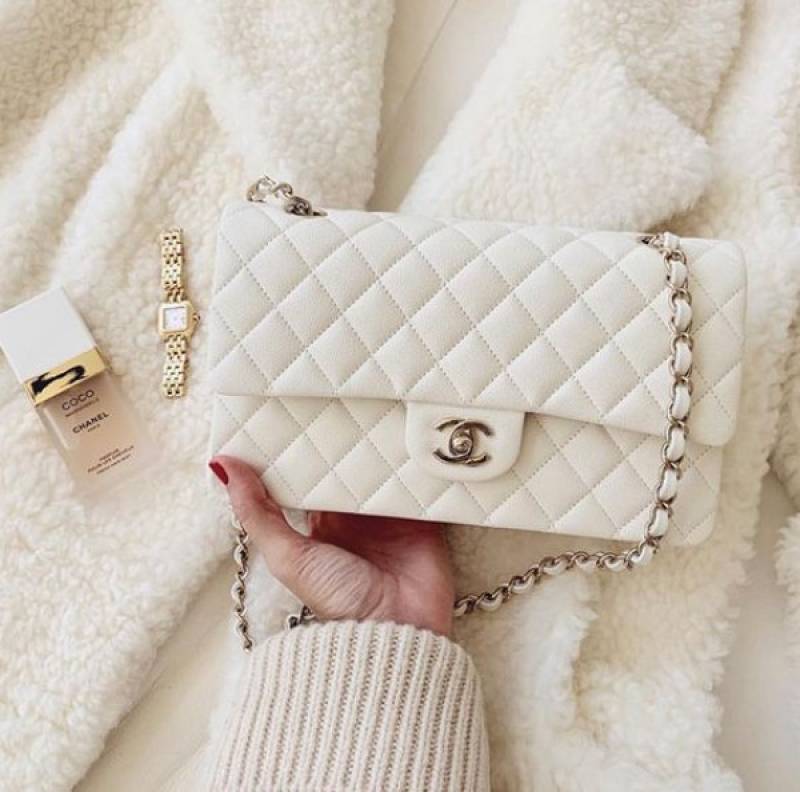 Channel Classic Jumbo Flap Shoulder Bag With Dust Bag (White - 114)