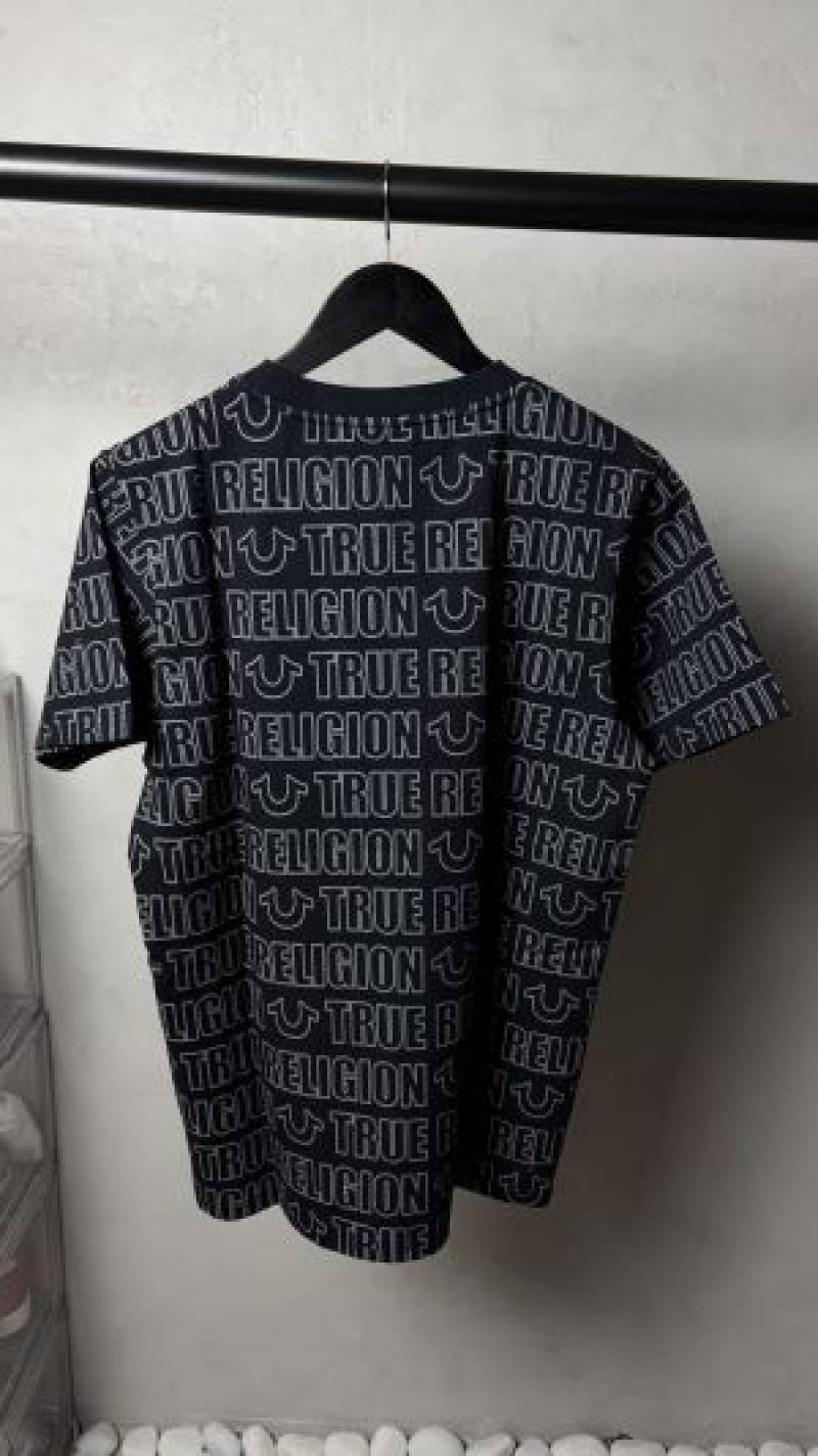 True Religion All-Over Logo Horseshoe T-Shirt  Black 1117