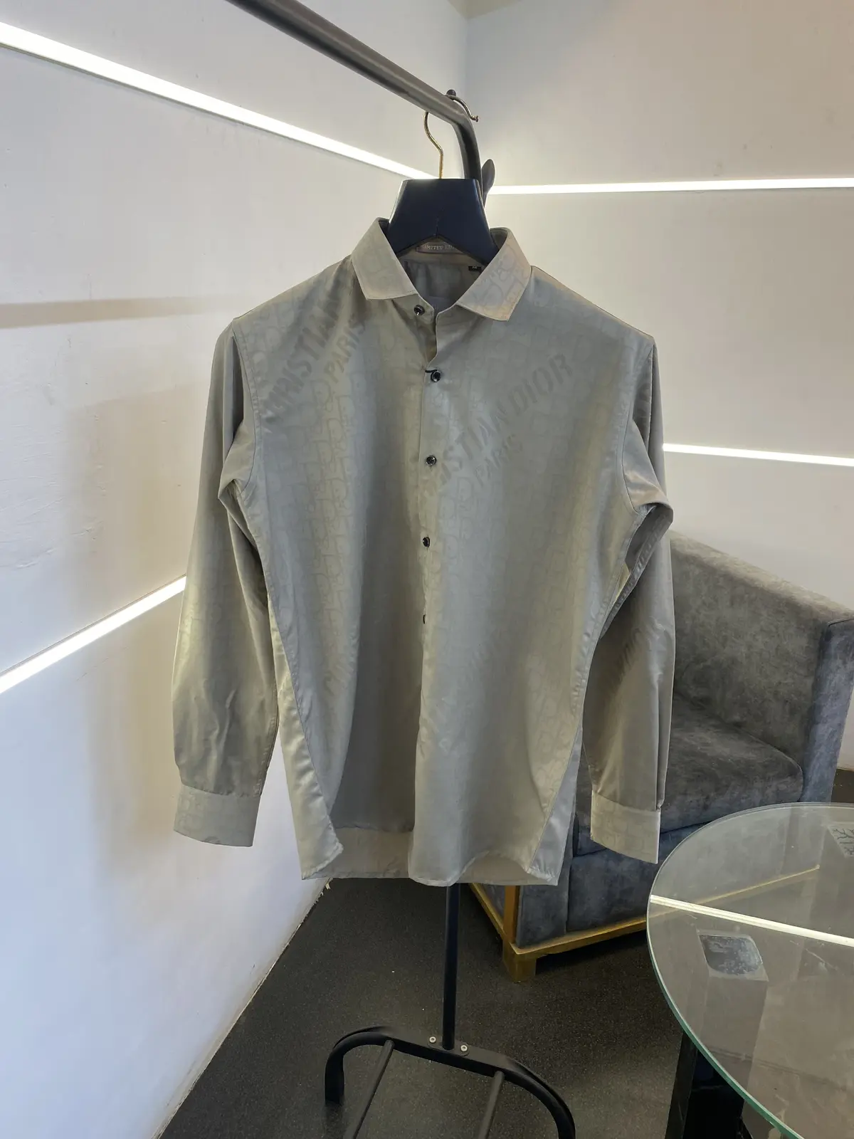 Christian diyor laser cut monogram print imported shirt with proper box packing beige