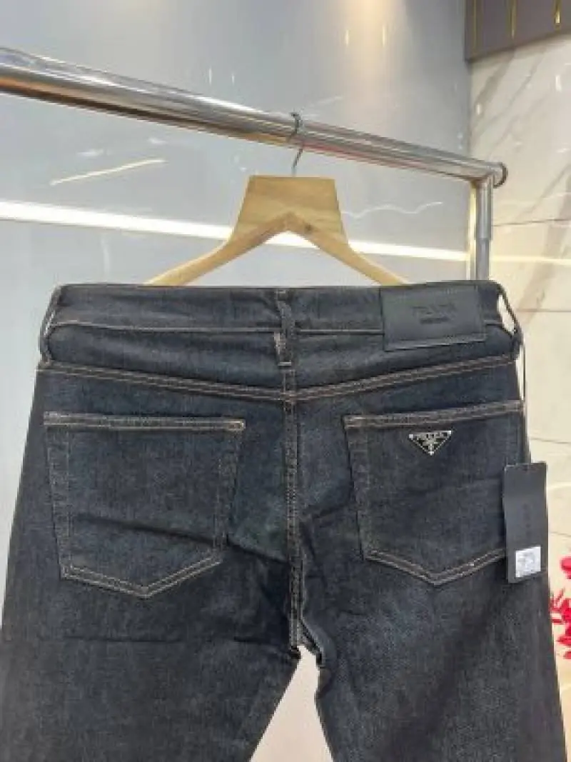 Prada Black Straight Fit Premium Imported Stretchable Lycra Fabric Denim with Metal Logo 3759 - Image 2