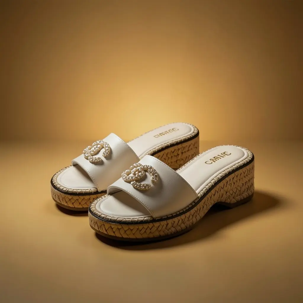 Chanel CC Platform White Sandal Slide With Original Box