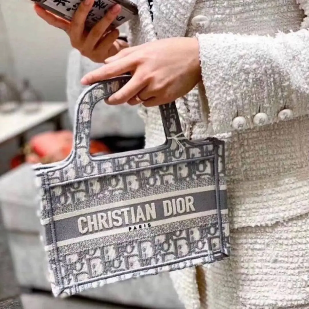 Dior Book Tote Mini Grey With OriginalBox DustCover RibbonPacking - Image 5