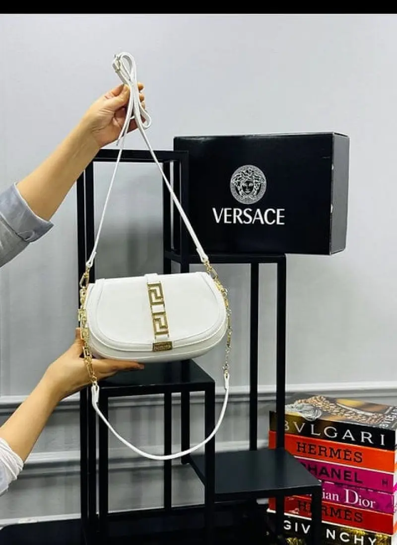 Versace Greca Goddess Shoulder Bag With OG Box & Dust Bag (White - 676) - Image 6