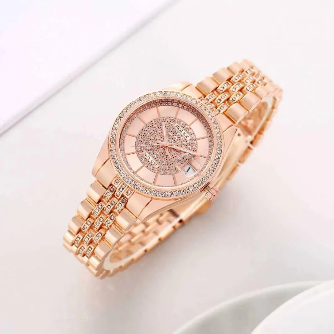 Rolex Ladies Crystal Date Just Quartz Rose-Gold Pink