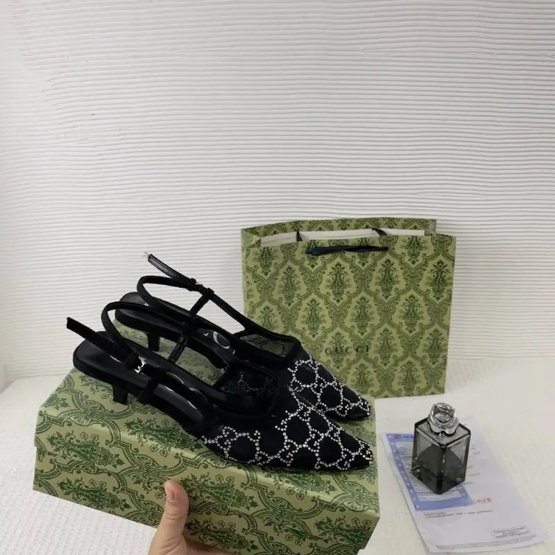 Gucci GG Mesh Slingback Pumps With Crystals With OG Box & Carry Bag Black 1806 - Image 2