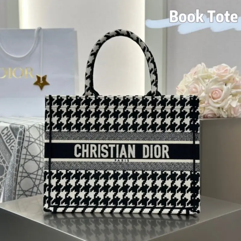 Dior Book Tote Black Oblique With OG Box & Dust Bag & Scarf (Black Cheks-843) - Image 4