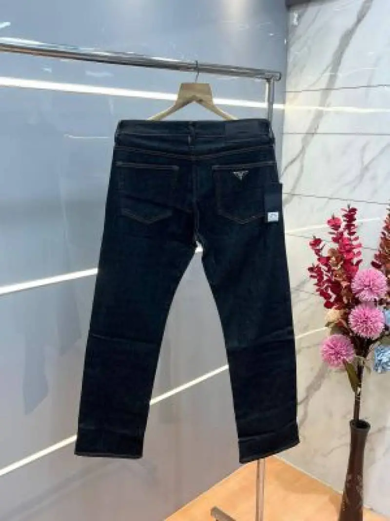Prada Black Straight Fit Premium Imported Stretchable Lycra Fabric Denim with Metal Logo 3759 - Image 4