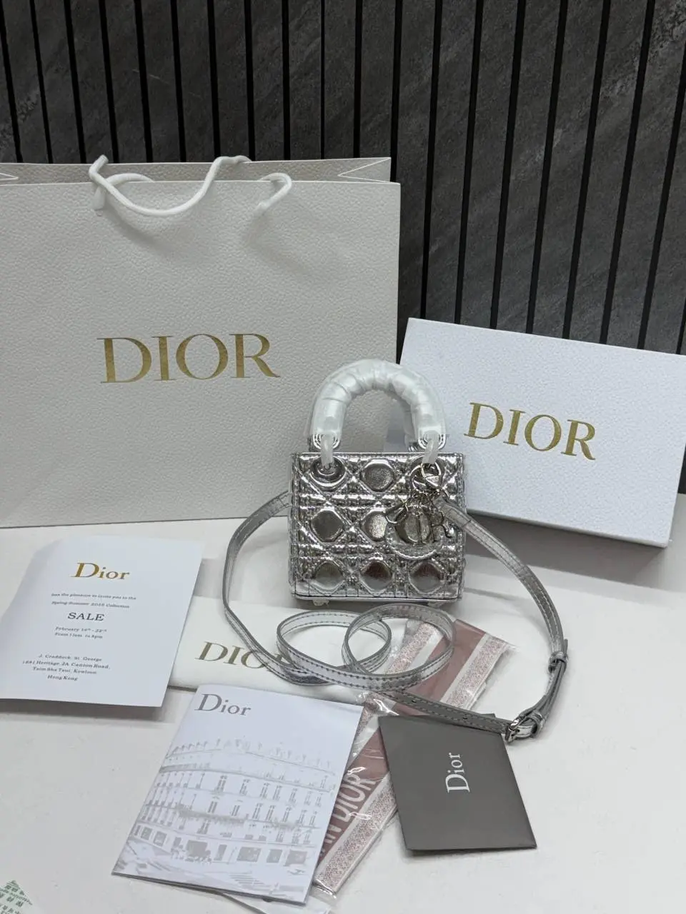Dior CB Lady Nano Silver Leather With Original Box DustCover CarryBag & Ribbon - Image 8