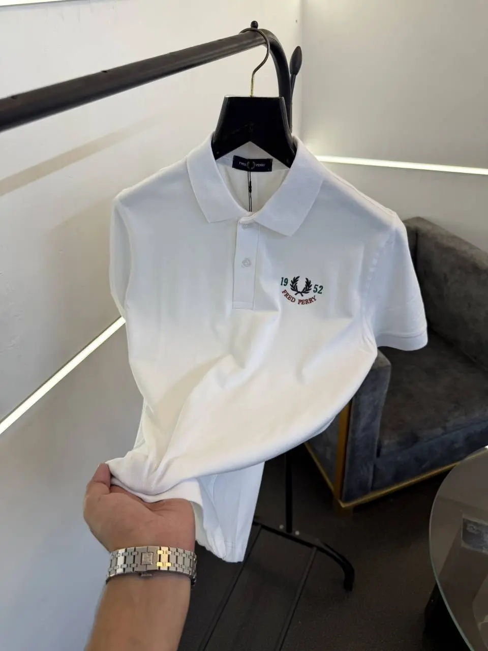 Fred perry imported polo tshirt white front and back embroidery sale - Image 2