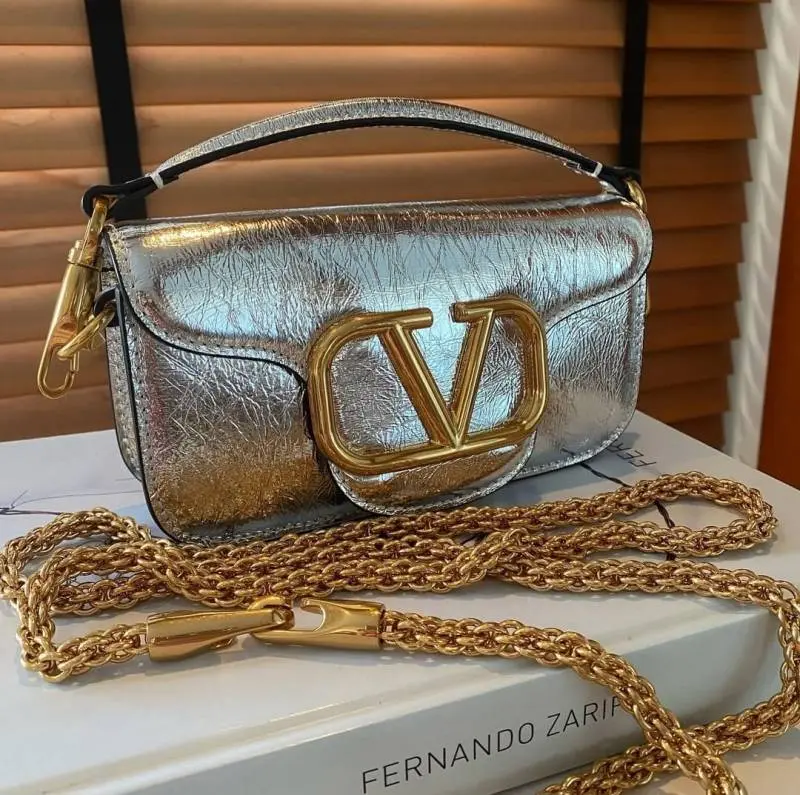Valentino V Lock Silver Small Shoulder Bag With Original Box - Image 11