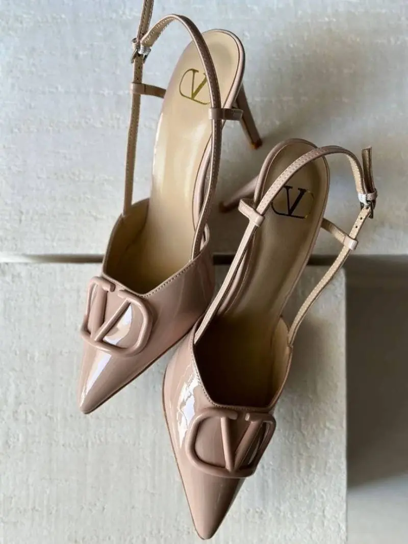 Valentino BabyPink Patent Leather Slingback Heels With OriginalBox CarryBag - Image 4
