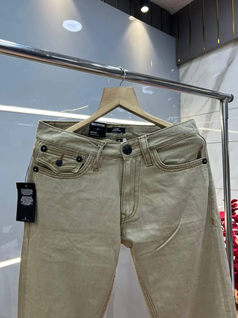 True Religion Beige Straight fit Premium Imported Stretchable Lycra Fabric Denim with Back Pocket Embroidered Design 4171 - Image 5