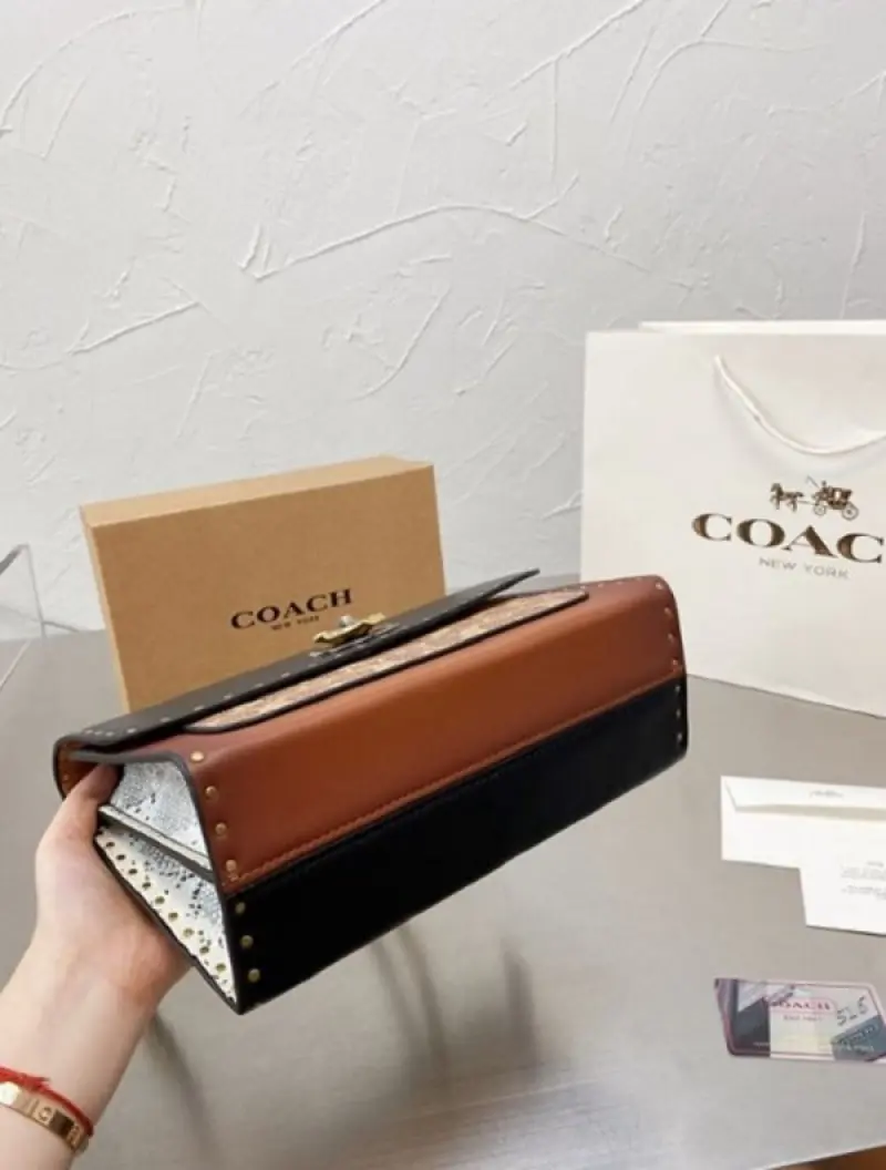 Coach Parker Studded Premium Shoulder Bag With OG Box & Dust Bag (Black-329) - Image 6
