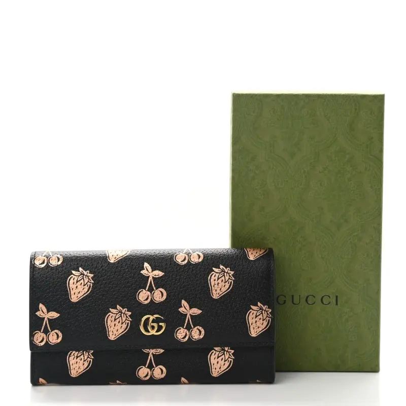 Gucci GG Textured Dollar Berry Print Leather Wallet With OriginalBox DustCover