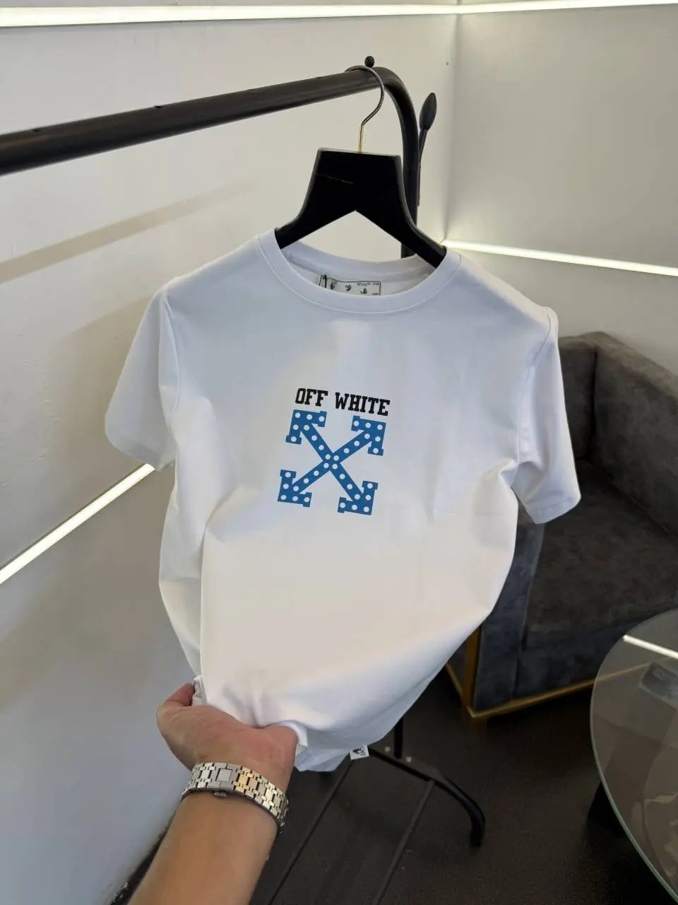 Of white Imported round neck tshirt with front and back print White sale - Image 2