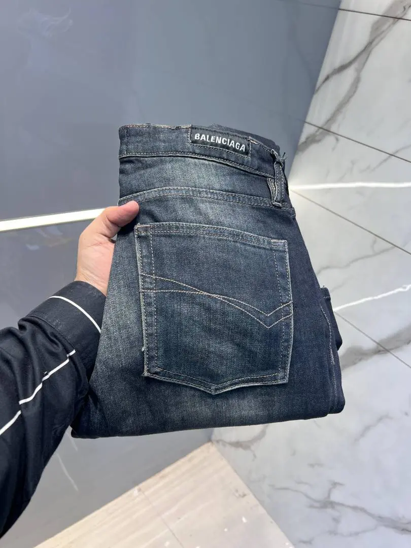 Balenciaga a Dark Shade Premium Imported Stretchable Lycra Fabric Boot Cut Denim with Embroidered Design 2953 - Image 2