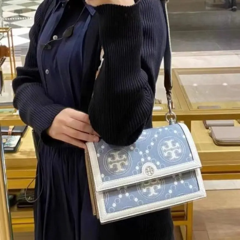 Tori Burch T Monogram Shoulder Bag With Adjustable Strap With OG Box & Dust Bag (White - 618) - Image 2
