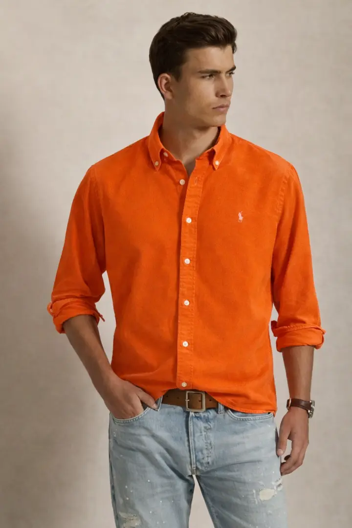 Ralph Lauren Chest Logo Full Sleeves Shirt Orange