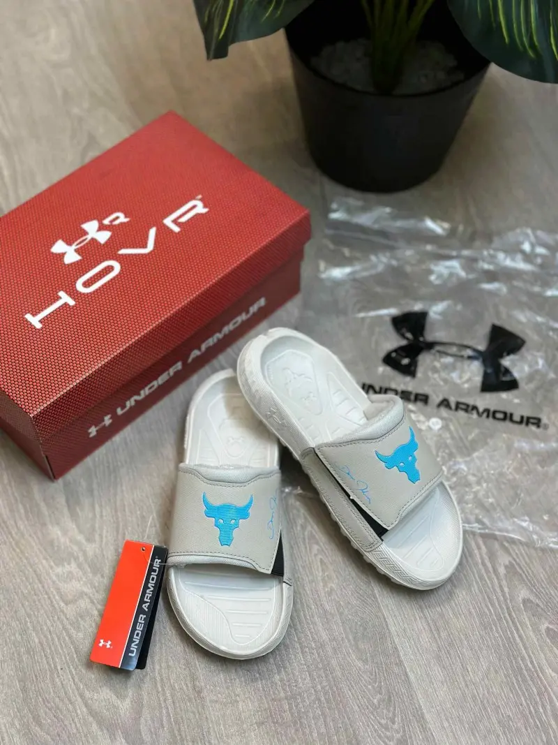Under Armor Project Rock 3 Beige Blue Flip-Flop - Image 2