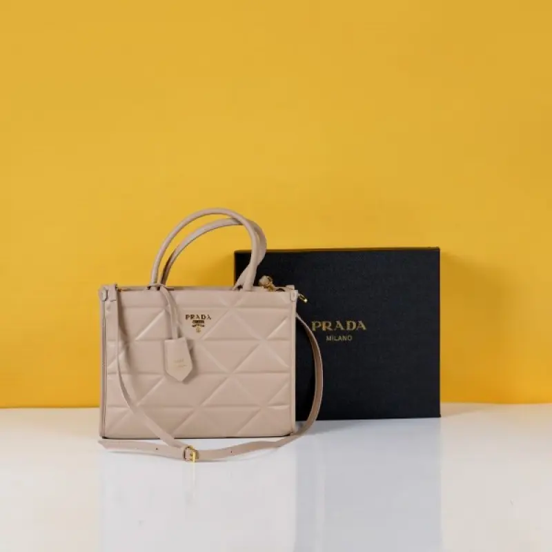 Prada Leather Symbole Tote Bag With OG Box & Dust Bag (Khaki-892) - Image 4