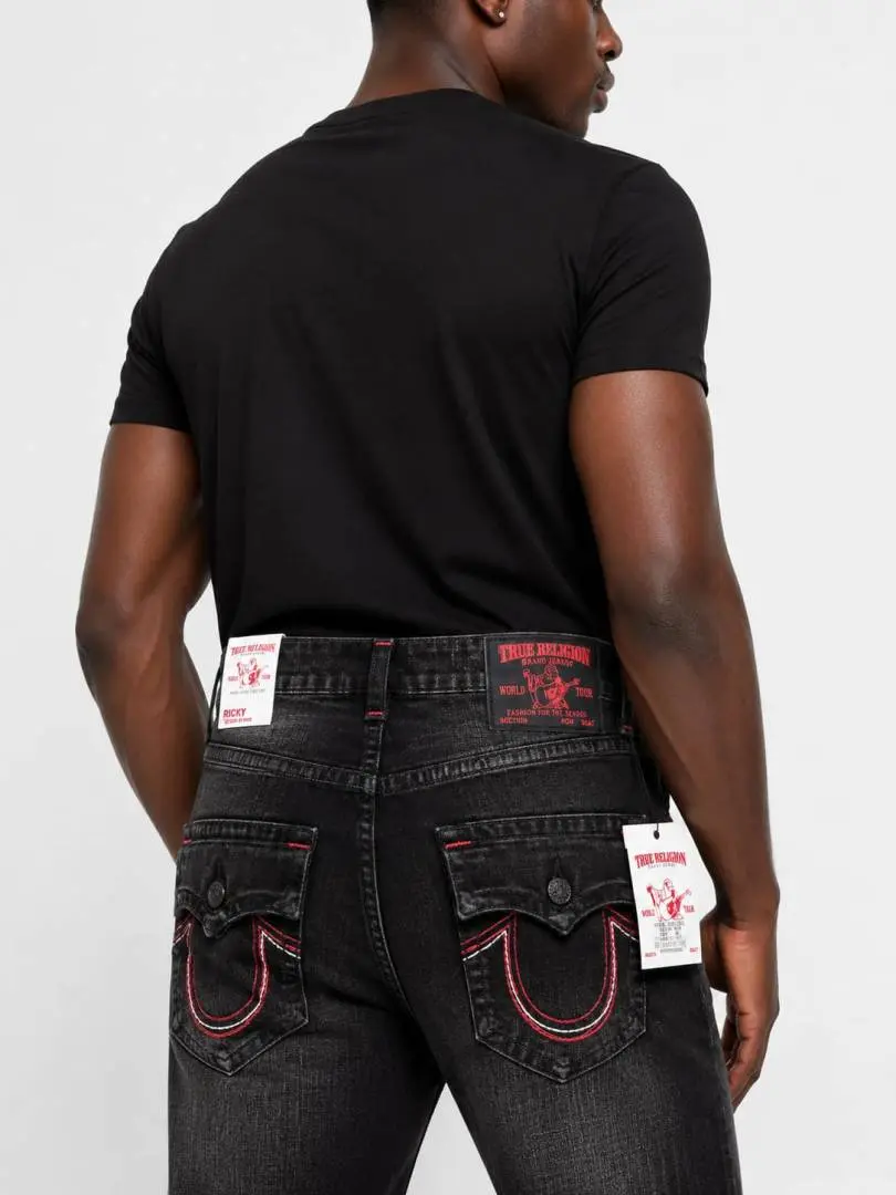 True Religion Dark Shade Straight Fit Premium Imported Fabric Denim with Back Flap pockets and Embroidered work 4210