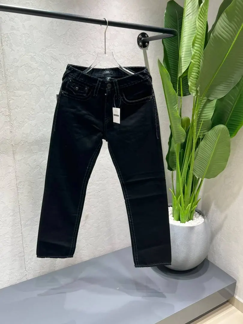 True Religion Black Straight Fit Premium Imported Fabric Denim with Back Flap pockets and Embroidered work 3774 - Image 2