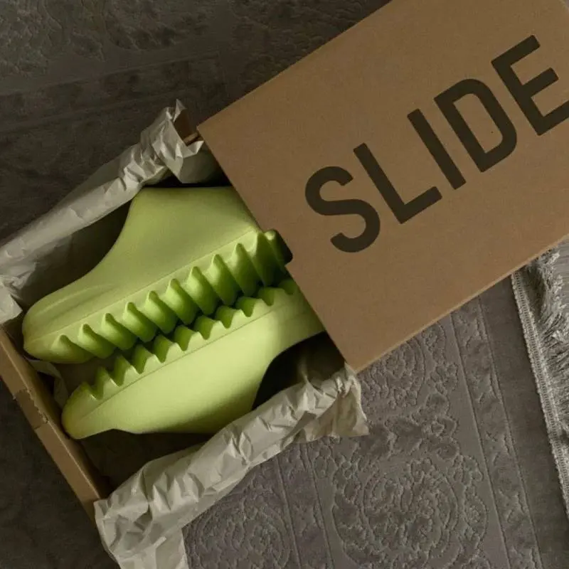 Adidas Yeezy Glow Green Slides For Women With Original Box - Image 2