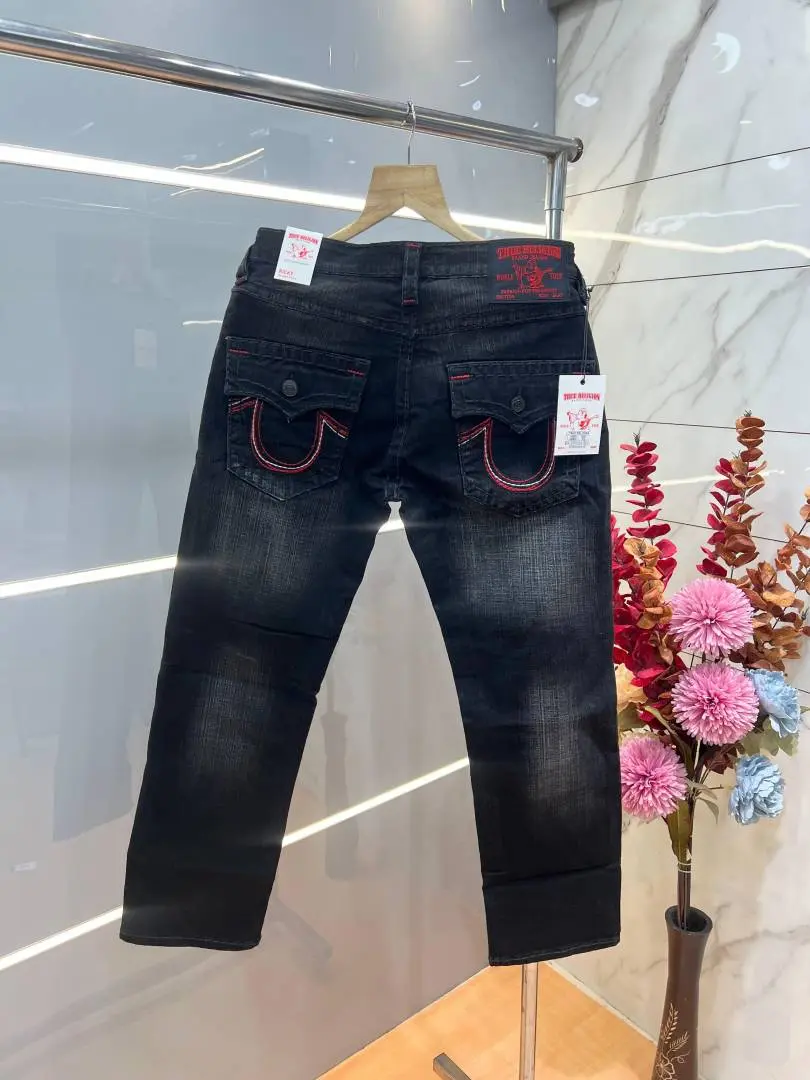 True Religion Dark Shade Straight Fit Premium Imported Fabric Denim with Back Flap pockets and Embroidered work 4210 - Image 4