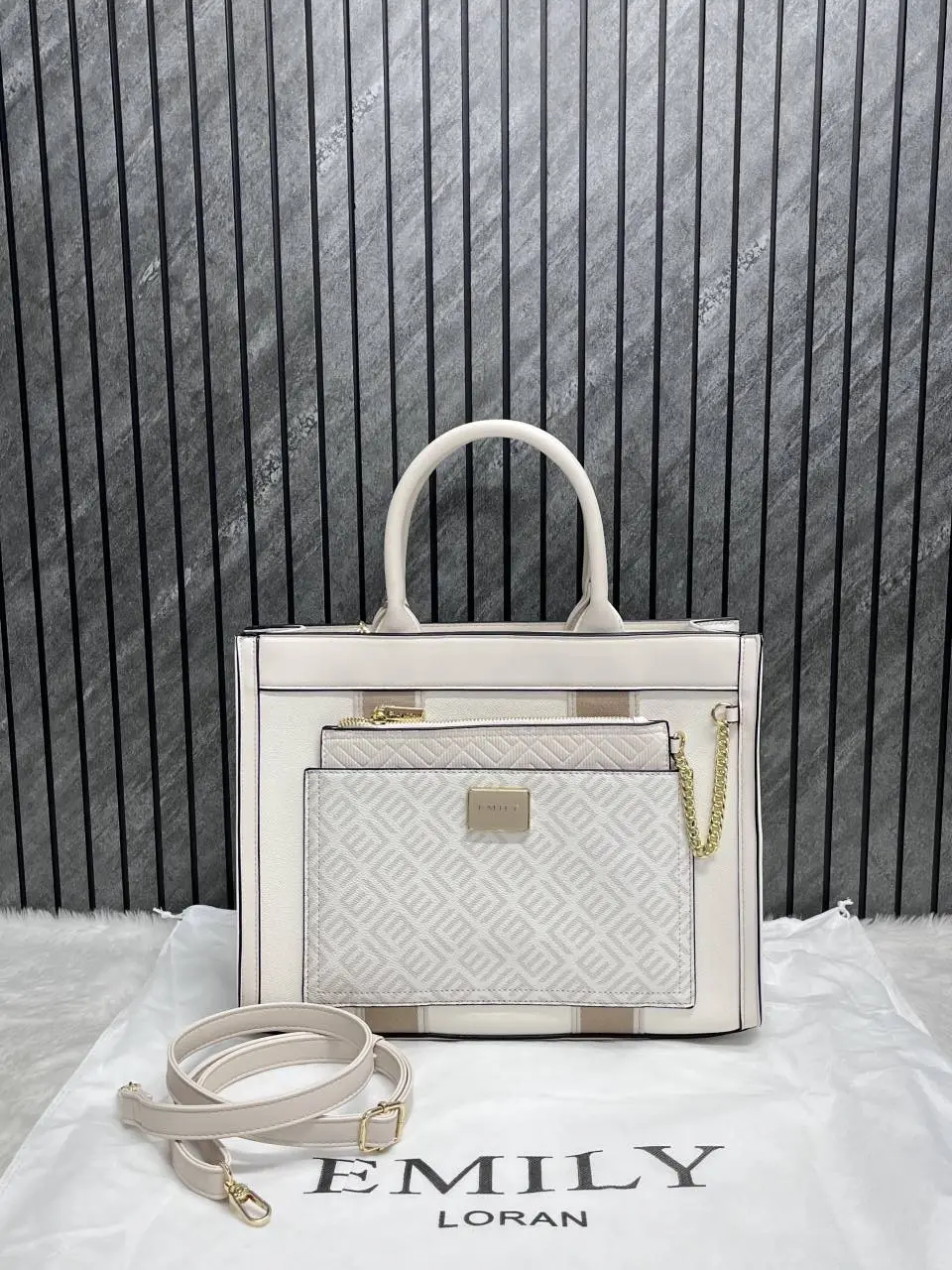 Emily Loran Beige Large Satchel Bag Highend Leather Handbag With Dust Cover Packaging