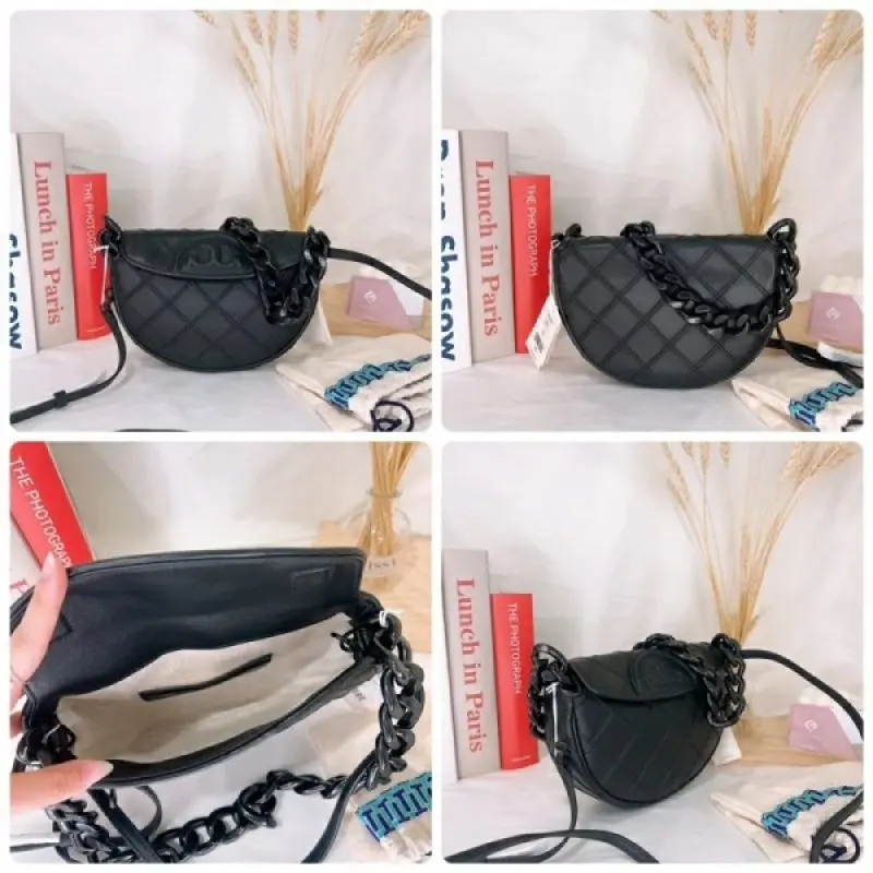 Tori Burch Fleming Crescent Premium Bag With OG Box & Dust Bag (All Black - 609) - Image 7