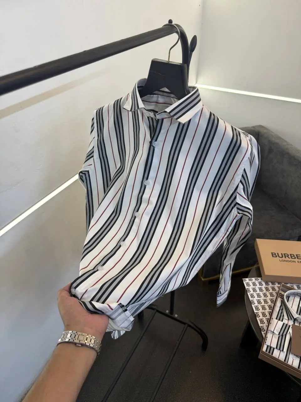 Burberry lining imported box pack shirt with brand button white sale - Image 2