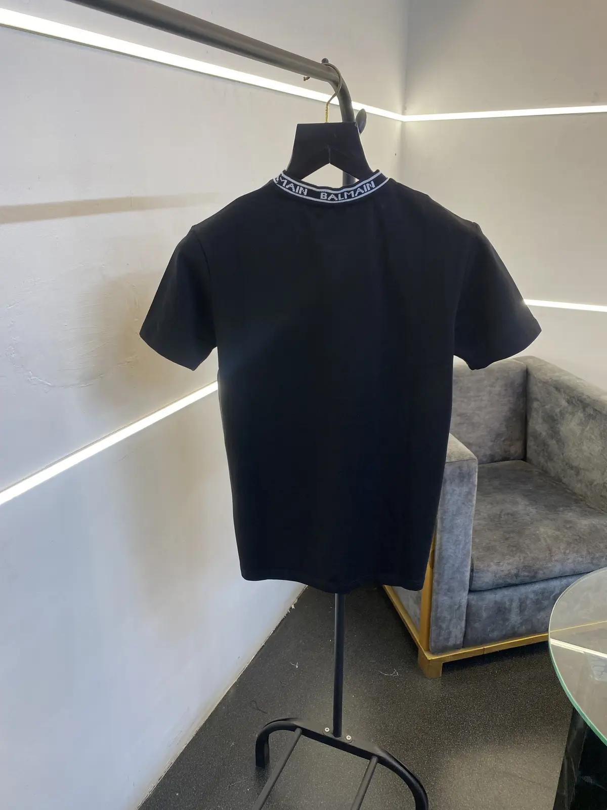 Balmain turkey imported round neck with knitted collar with chest logo black sale - Image 3