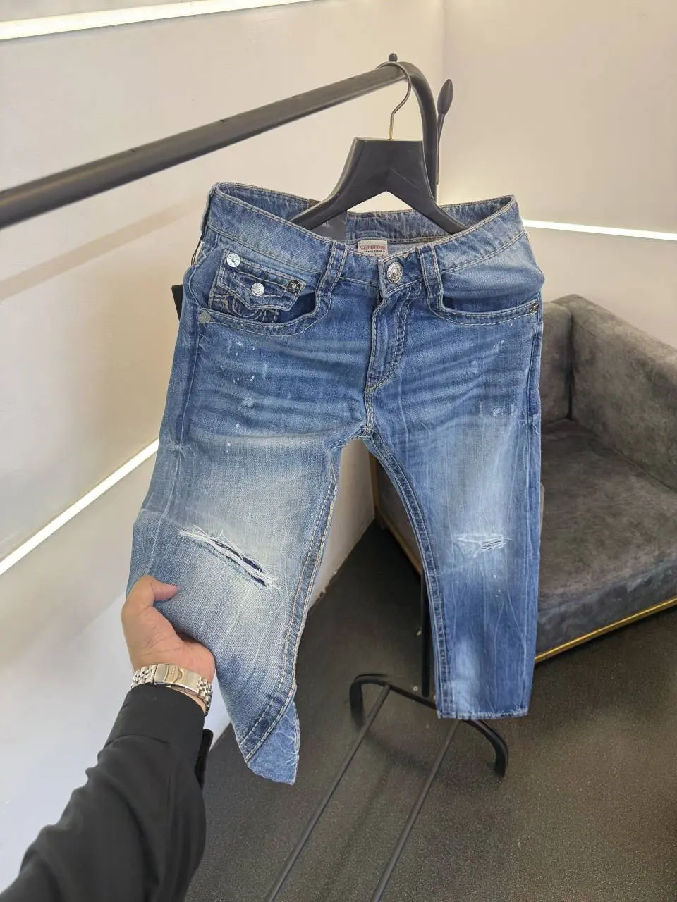 True religion ripped hyperflex straight imported imported denim light blue - Image 2