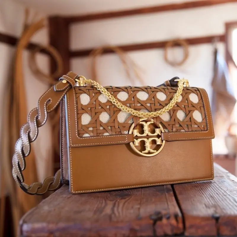 Tori Burch Miller Basket Weave Premium Shoulder Bag With OG Box & Dust Bag (Brown - 498) - Image 5